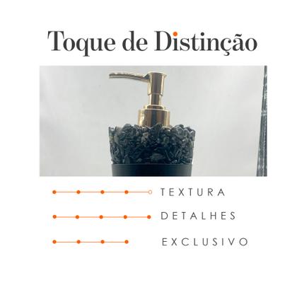 Imagem de Saboneteira Líquida Artesanal em Cimento Preto com Pedras Pretas 220 ml Rústica e Durável