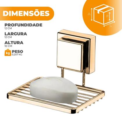 Imagem de Saboneteira Porta Sabonete Ventosa Sem Furo Banheiro Lavabo Box Dourado Future