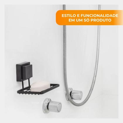 Imagem de Saboneteira Porta Sabonete Ventosa Sem Furo Banheiro Lavabo Box Preto Fosco Future