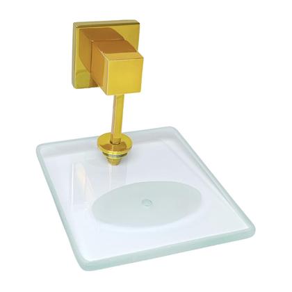 Imagem de Saboneteira Quadrus Dourado Com Vidro Incolor