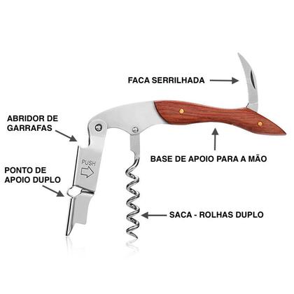 Imagem de Saca Rolha em Inox Dois Estágios com Cabo de Madeira