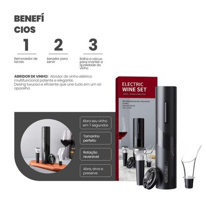 Imagem de Saca Rolhas Abridor De Vinho Automático Elétrico Dupla Rotação Kit 4 em 1 Profissional Sommelier