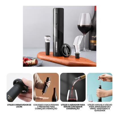 Imagem de Saca Rolhas Abridor De Vinho Automático Elétrico Dupla Rotação Kit 4 em 1 Profissional Sommelier