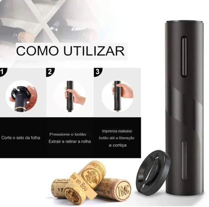 Imagem de Saca Rolhas Elétrico Abridor De Garrafa de Vinho Automático USB Inox Kit Acessórios Profissional