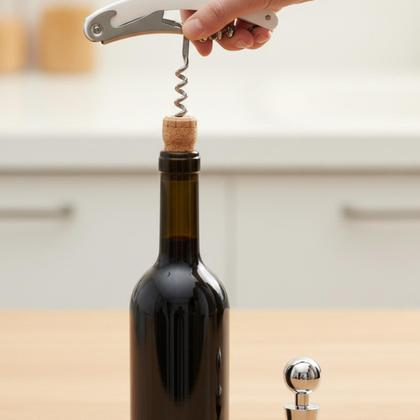Imagem de SacaRolhas de Vinho Profissional em Aço  Abridor Manual Elegante para Bar e Cozinha