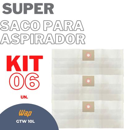 Imagem de Saco Aspirador De Pó Wap GTW 10 - kit c/06 Refil Compatível Descartável
