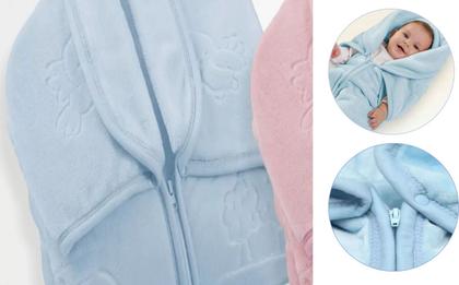 Imagem de Saco de Dormir Porta Bebê Super Soft Manta Bebê Baby Sac Azul Cobertor Jolitex