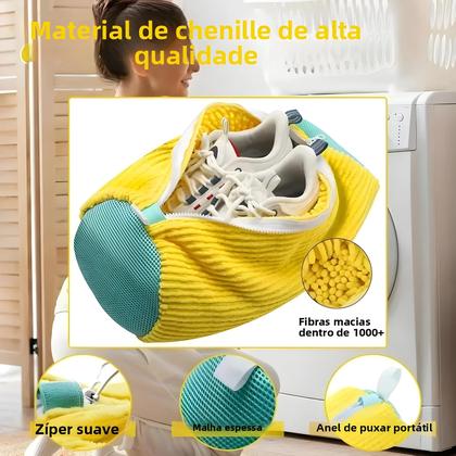 Imagem de Saco De Lavagem Para Tênis Com Zíper E Pelúcia Rica Para Máquina De Lavar, Escova Para Sapatos