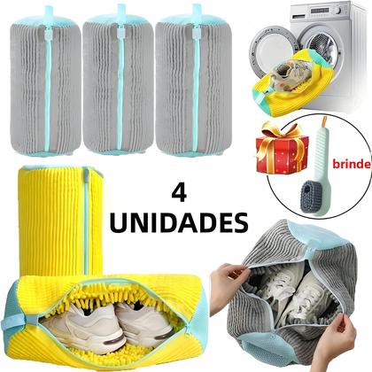 Imagem de Saco De Lavagem Para Tênis Com Zíper E Pelúcia Rica Para Máquina De Lavar, Escova Para Sapatos