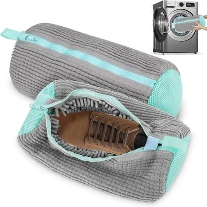 Imagem de Saco De Lavagem Para Tênis Com Zíper E Pelúcia Rica Para Máquina De Lavar, Escova Para Sapatos