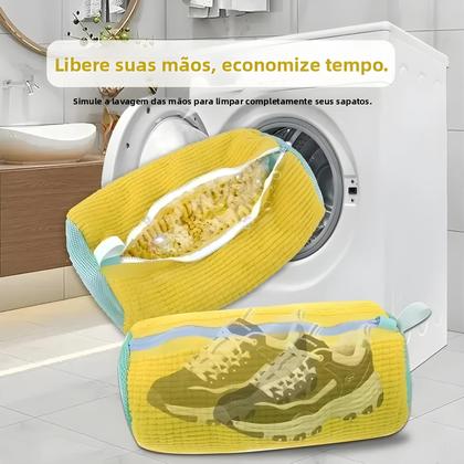 Imagem de Saco De Lavagem Para Tênis E Calçados Casuais Com Zíper, Repleto De Pelúcia Para Máquina De Lavar