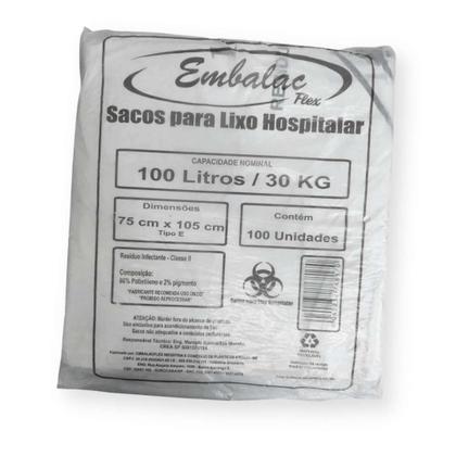 Imagem de Saco de Lixo Hospitalar Resíduo Infectante Classe II Branco Embalac - 100L 75x105cm - pct 100 Unidades