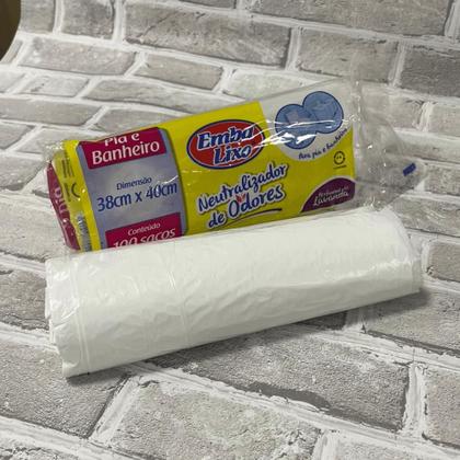 Imagem de Saco de Lixo Perfumado Embalixo Branco 8 litros - Praticidade e Limpeza para Pia e Banheiro - 100 unidades. Com fragrância suave, evita maus odores