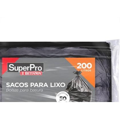 Imagem de Saco De Lixo Superpro Bettanin 200L - 90X115Cm Preto Pacote Com 50 Pecas