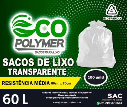 Imagem de Saco De Lixo Transparente 60l Resistência Média 4 Micra 100 Unid