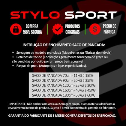 Imagem de Saco de pancada stylo 120 + luva bate saco adulto + suporte