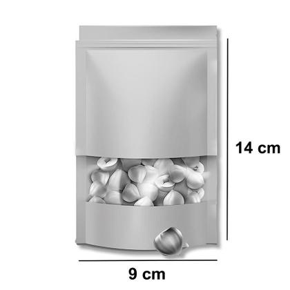 Imagem de Saco de Papel Kraft com Visor Stand Up Pouch Zip 9x14cm - 10 un - Hermético Fosco p Fora Impermeável p dentro - Rizzo