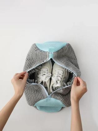Imagem de Saco de sapatos de lavagem de algodão fibras fofas remover facilmente sacos de lavagem de sujeira anti-deformação sapato