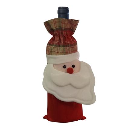 Imagem de Saco Decorativo Pra Garrafa Vinho De 750ml Rosto Papai Noel Zein