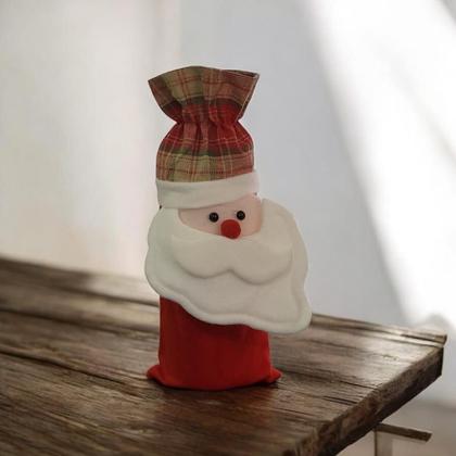 Imagem de Saco Decorativo Pra Garrafa Vinho De 750ml Rosto Papai Noel Zein
