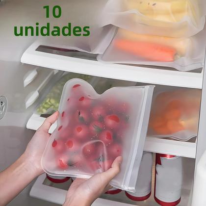 Imagem de Saco do armazenamento do alimento do silicone, saco reusável com fecho de correr, 10pcs