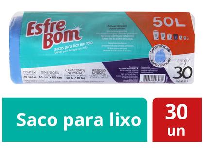 Imagem de Saco Para Lixo Tipo C 30 Unidades Com 50l Azul Esfrebom