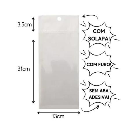 Imagem de Saco PP com Solapa e Aba (SEM ADESIVO) 13x4+31+2,5 cm x 0,08 (Polipropileno Transparente) - 1000