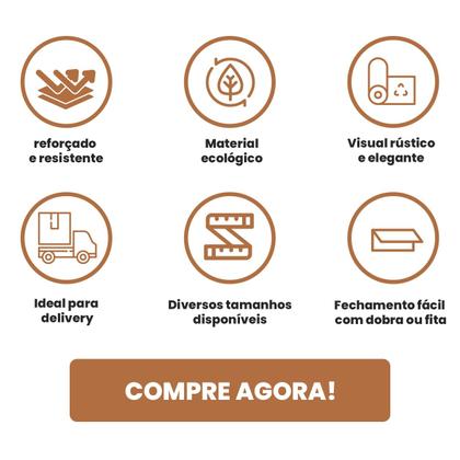 Imagem de Saco Saquinho Kraft Para Delivery Pardo Econômico Entregas Alimentos Livros 28X15X32 100Un