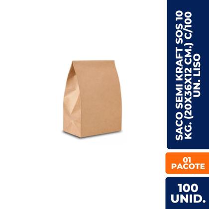 Imagem de Saco Semi Kraft SOS 10kg (20x36x12 cm) C/100 Un. Liso Embalagem Papel Reforçada, Delivery