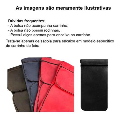 Imagem de Sacola Carrinho De Compras Transporte Reforçada Com Bolsos Vermelho