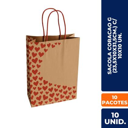Imagem de Sacola Coração G 23,5x31,5cm C/50 Un Love, Dia dos Namorados, Presente Eu Te Amo, Coração