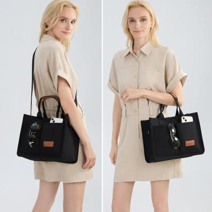 Imagem de Sacola de Lona Grande ZHMO para Mulheres - Preta com Bolsos
