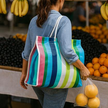 Imagem de Sacola de nylon coloridas com 30cm para feira e praia