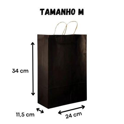 Imagem de Sacola de Papel Kraft Pardo Preta Bolsa - 10 UNIDADES
