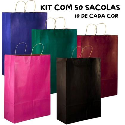 Imagem de Sacola de Papel Kraft Pardo Preta Bolsa - 10 UNIDADES