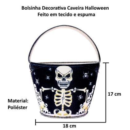 Imagem de Sacola de Tecido Pedir Doces Halloween Enfeite Caveira