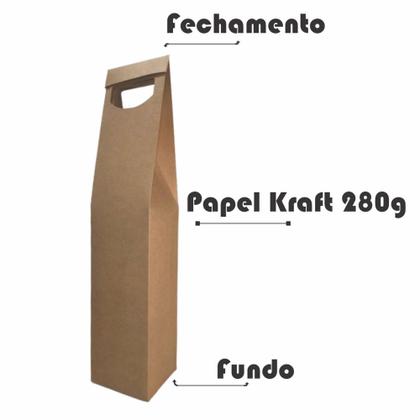 Imagem de Sacola Embalagem De Papel Kraft 280G Para Garrafa De Vinho E Bebida 20 Unidades
