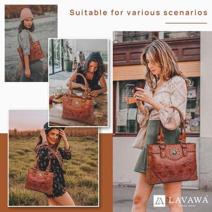Imagem de Sacola LAVAWA Large Western Purse Women Top Handle Coffee