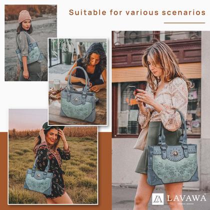 Imagem de Sacola LAVAWA para mulheres, bolsa ocidental grande, azul