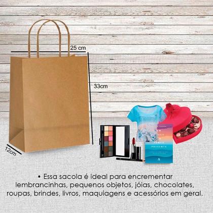 Imagem de Sacola Papel Alça Torcida Presente Compras 25x33cm Marrom