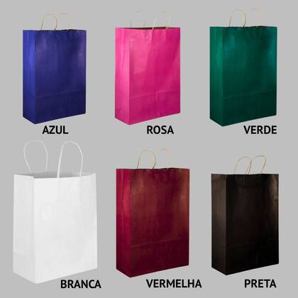 Imagem de Sacola Papel Kraft Kit com 25 Tamanho Pp Coloridas Com Alça