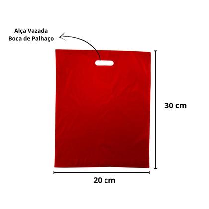 Imagem de Sacola Plástica Boca Palhaço 20x30 Alça Vazada 100u Vermelha