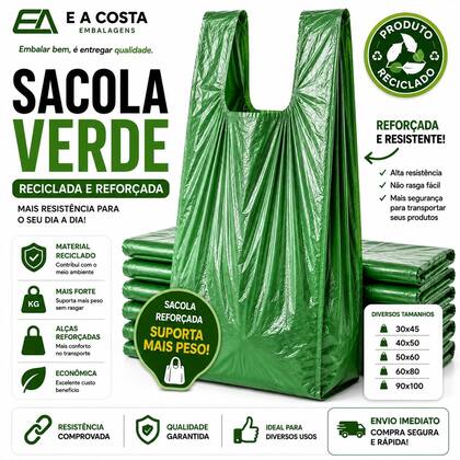 Imagem de SACOLA PLASTICA RECICLADA 40x50 8 KG REFORÇADA RESISTENTE