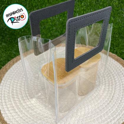 Imagem de Sacola Transparente PVC com Alça Quadrada de Couro Preta - 18x20x10 - 1 unidade - Rizzo