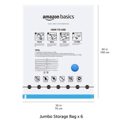 Sacos de armazenamento com compressão a vácuo que economizam espaço Jumbo x6 - Amazon Basics Imagem de Sacos de armazenamento com compressão a vácuo que economizam espaço Jumbo x6