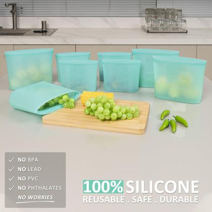 Imagem de Sacos de armazenamento de alimentos reutilizáveis Annaklin 100% silicone, pacote com 8