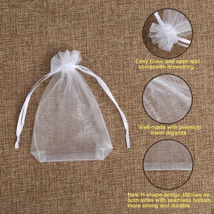 Imagem de Sacos de organza Hopttreely 100 peças de lembrancinha de casamento branca 10x12cm