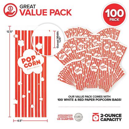 Imagem de Sacos de pipoca Stock Your Home, papel de 2 onças (pacote com 100) vermelho e branco