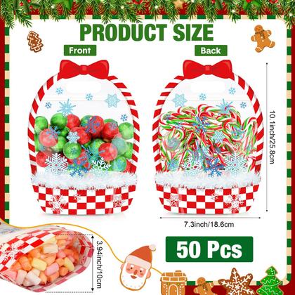 Imagem de Sacos de presente de Natal Fuutreo, 50 peças de plástico de floco de neve, 14x22 cm