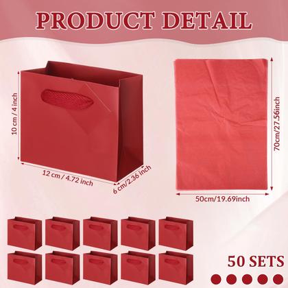 Imagem de Sacos de presente de papel vermelho escuro Qilery de 50 unidades com etiquetas 12x10x6cm